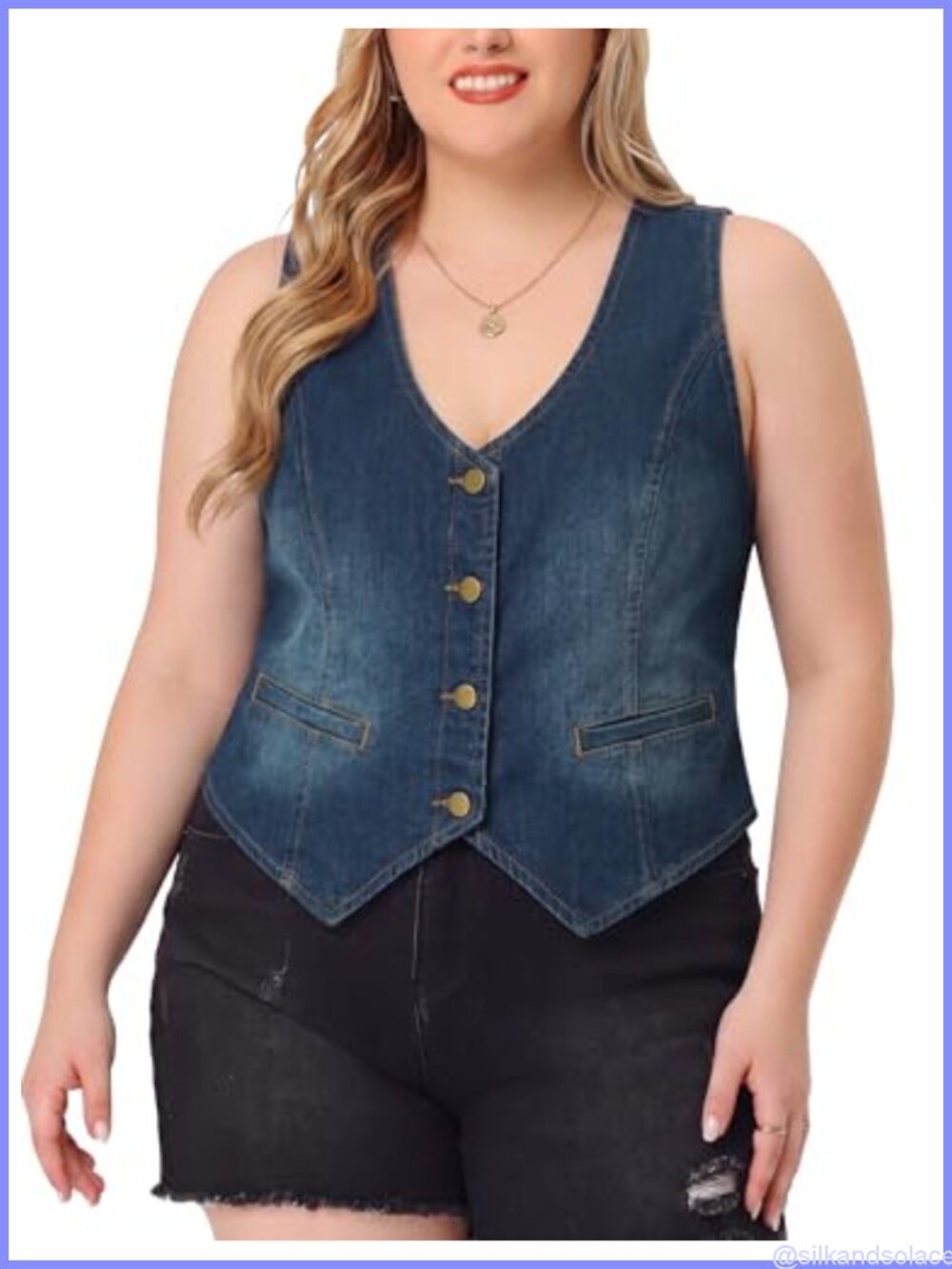 Plus Size Crop Denim Vest Button Down Sleeveless Jean Vest Flap Pockets